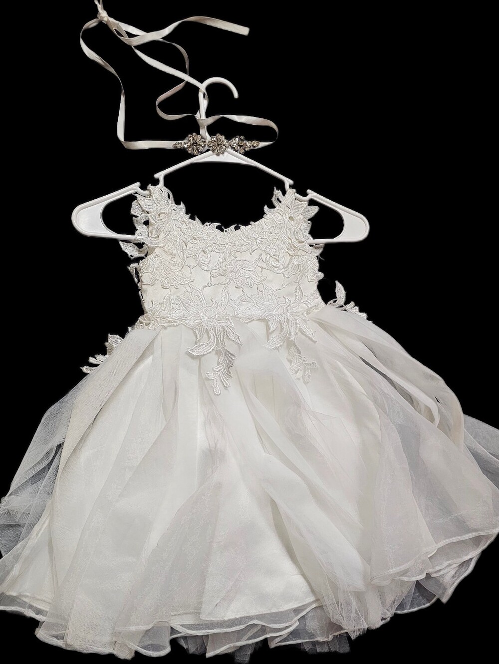 White Floral Lace Tulle Party Dress for Girls